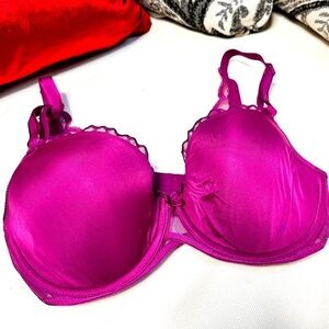 BRA FELINA 32DD Plum Plunge Underwire Silky Lace Detail Light Pad 225073 3451 PS